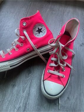 Converse High Top Sneakers - Bright Pink and White